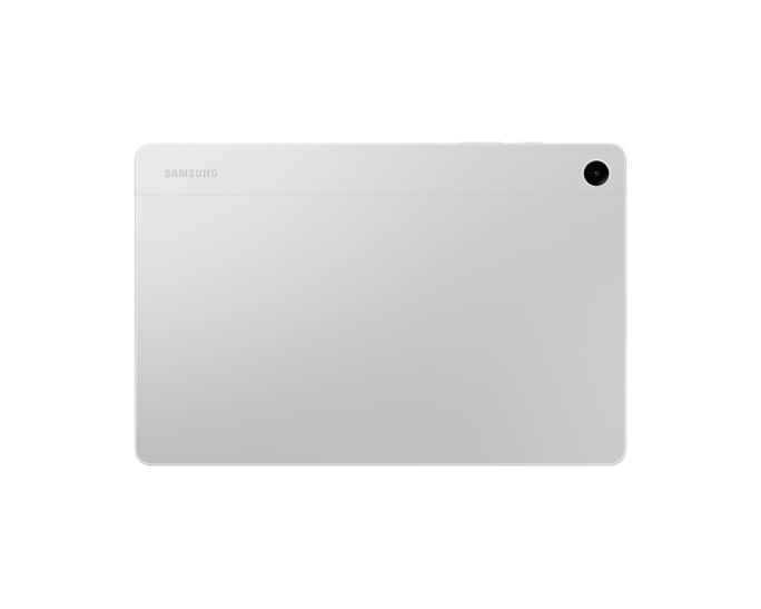 Tył białego tabletu Samsung z aparatem w prawym górnym rogu.