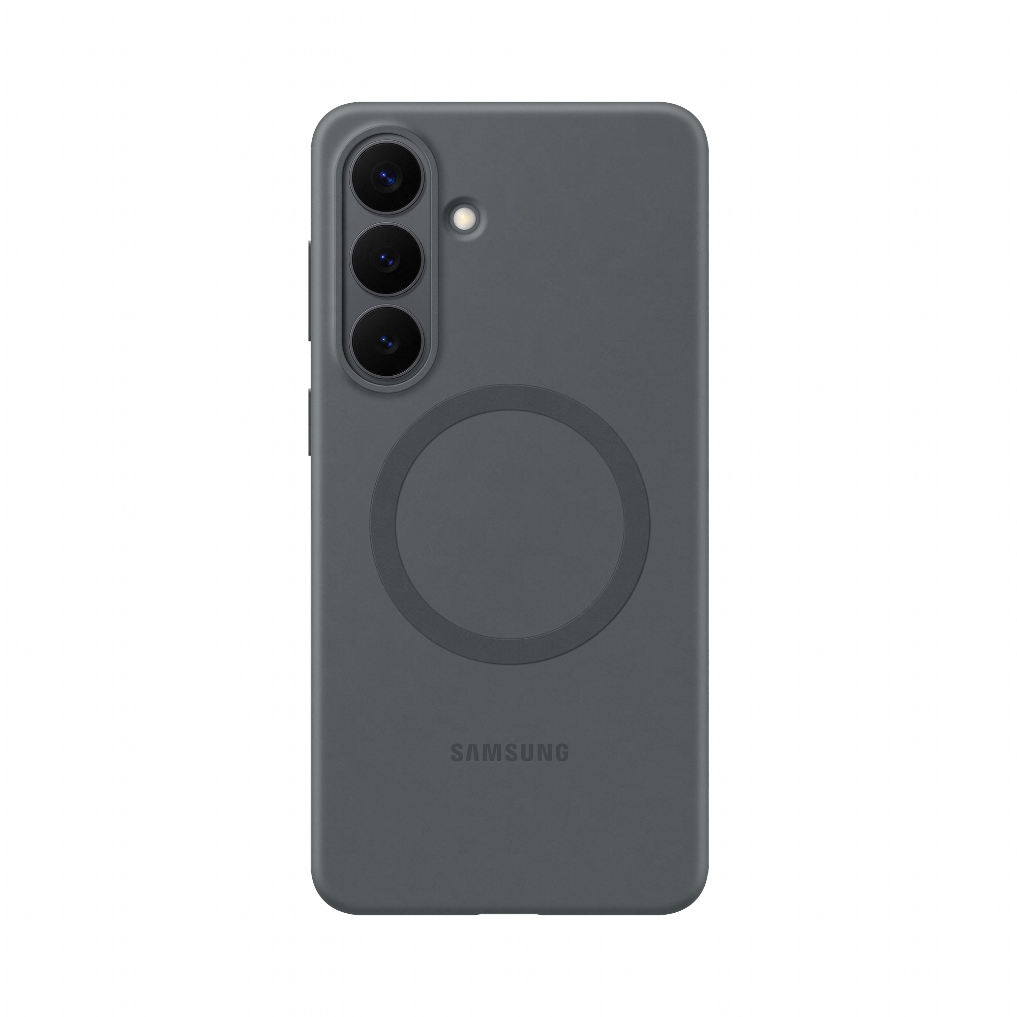 Graue Samsung Handyhülle mit drei Kameralinsen und Ringhalterung.