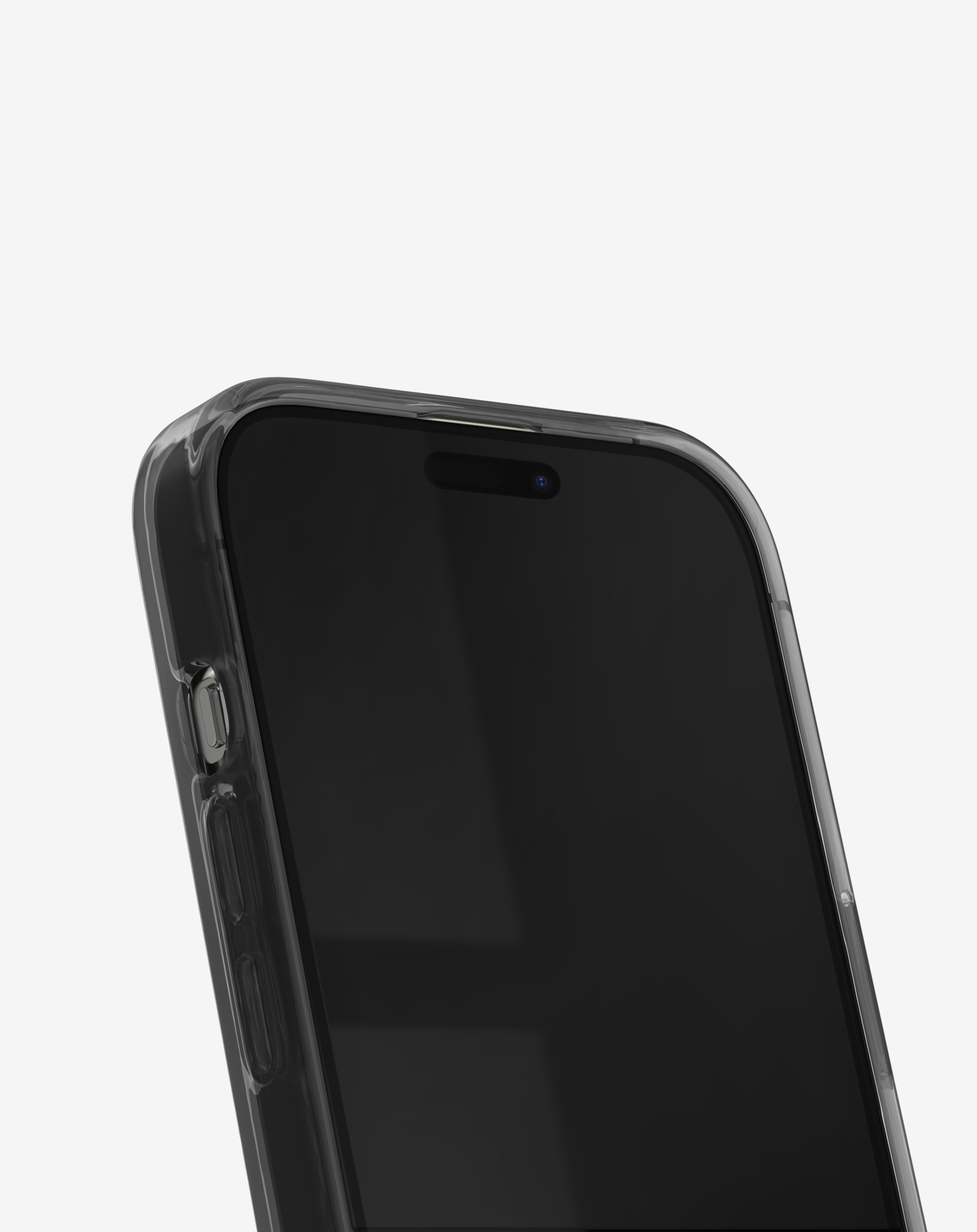 Transparente Hülle schützt ein dunkles Smartphone mit Notch.
