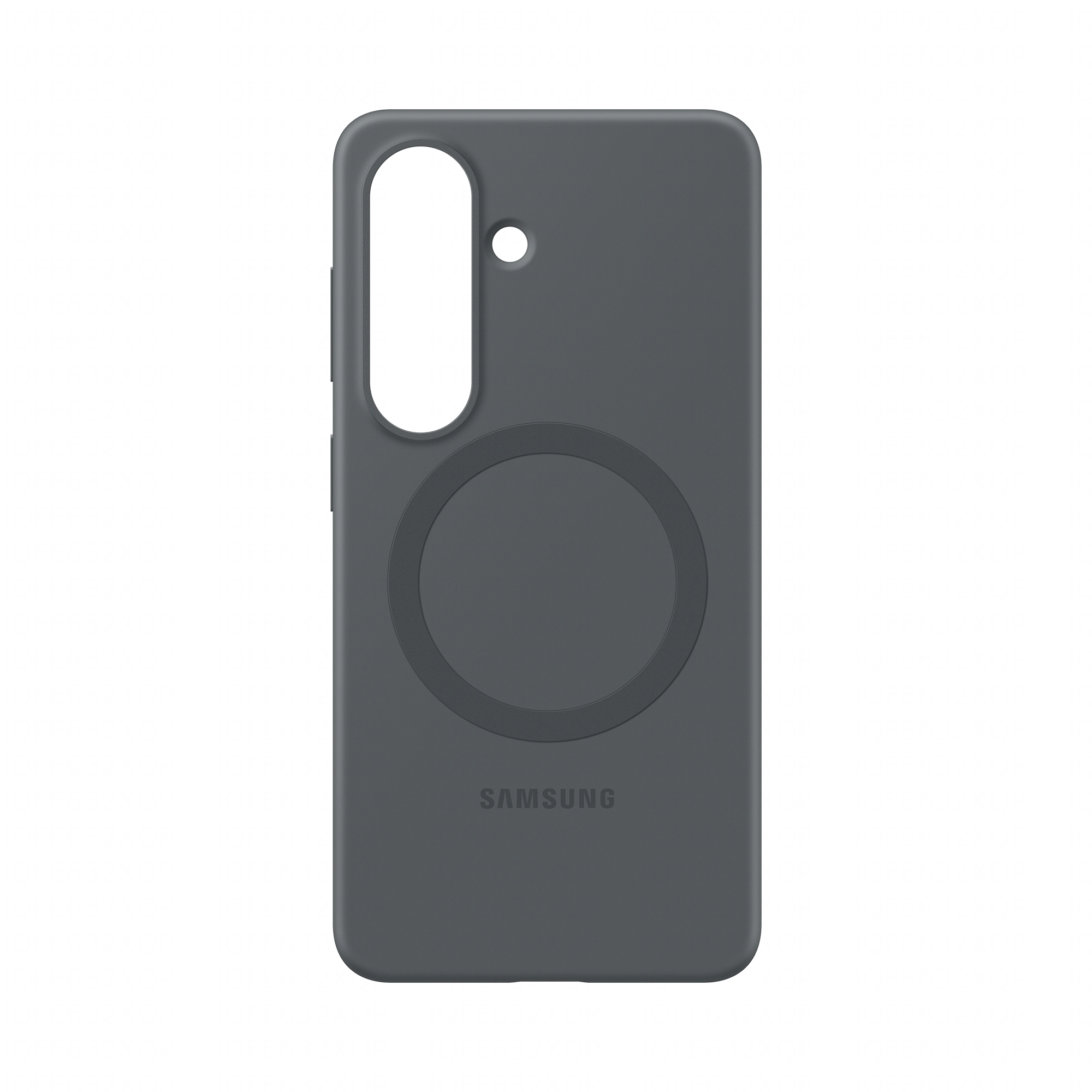 Dunkelgraue Samsung Handyhülle mit kreisförmiger Aussparung.