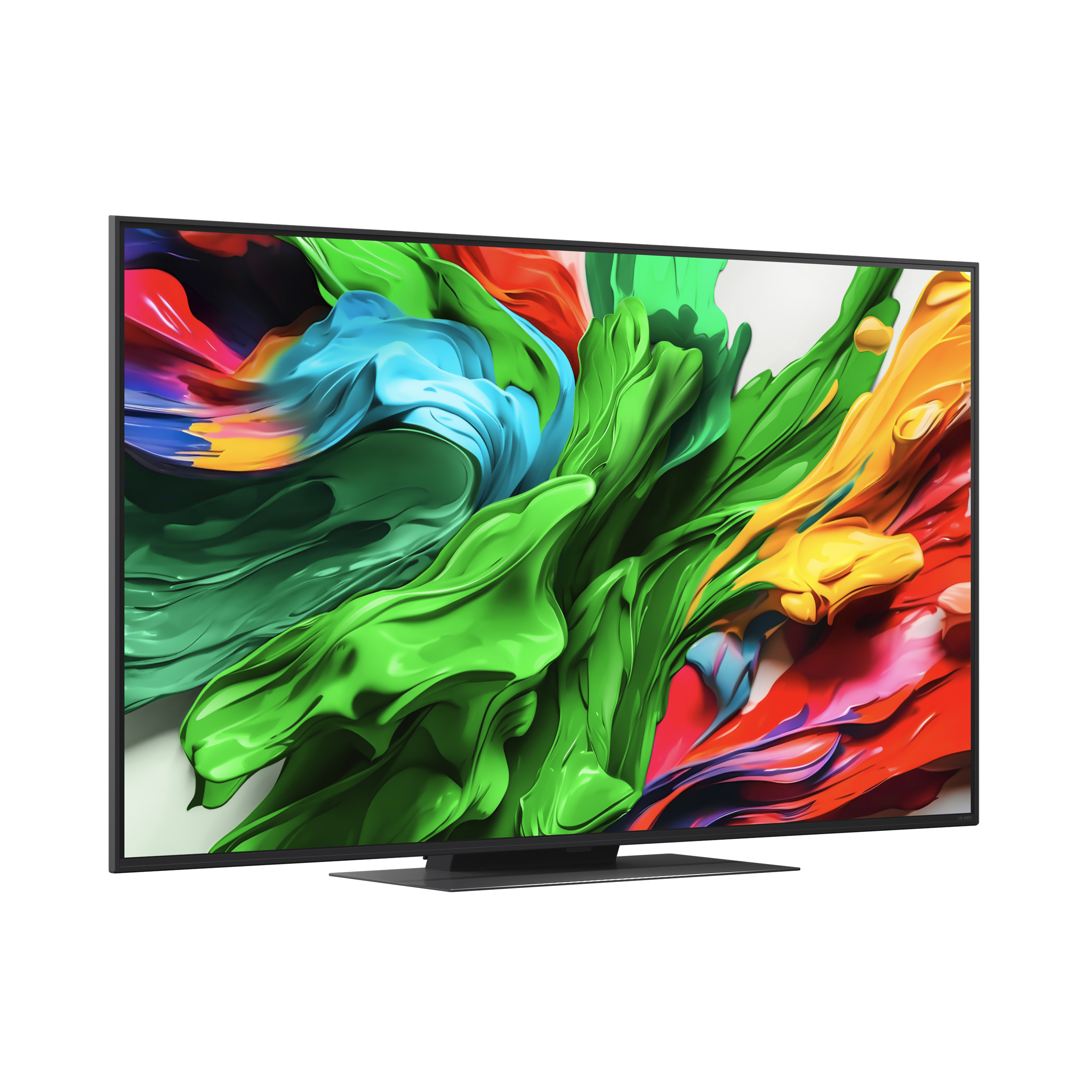 Nowoczesny telewizor wyświetlający żywy, abstrakcyjny, kolorowy obraz.