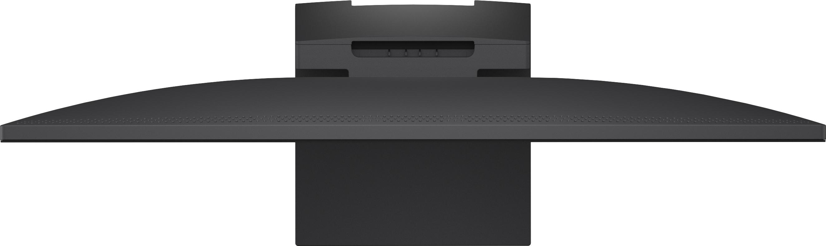 Obenansicht eines schwarzen Monitors mit Standfuß.