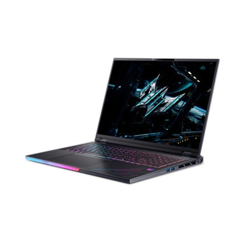 Ein geöffneter Laptop mit beleuchteter Tastatur und einem abstrakten Bild auf dem Bildschirm.