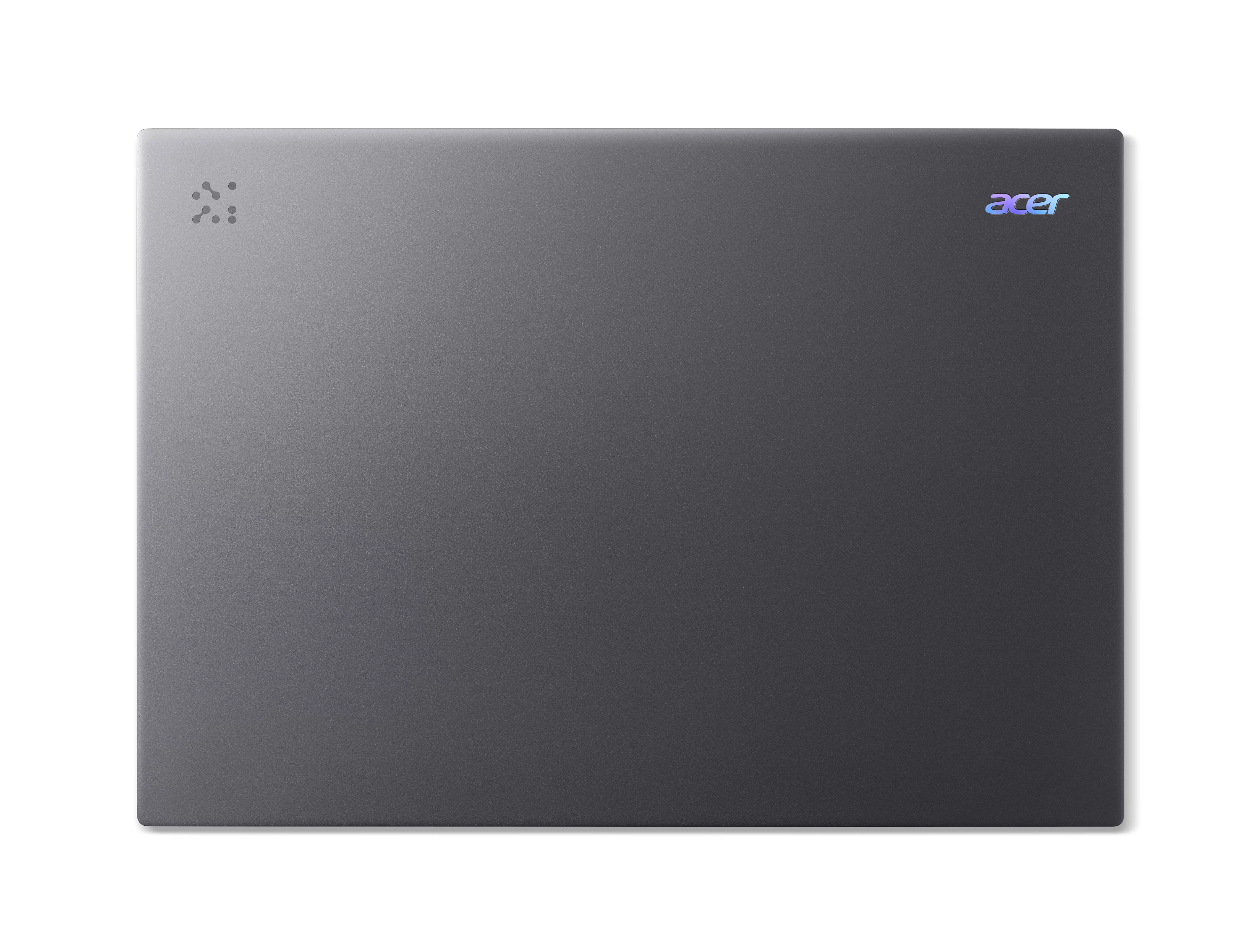 Geschlossener dunkler Laptop mit Acer-Logo und einem Muster links.