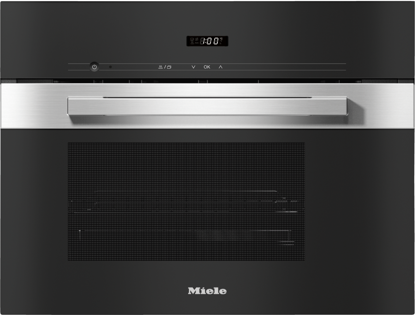 Moderner Miele-Ofen mit digitaler Anzeige und Edelstahldetail.