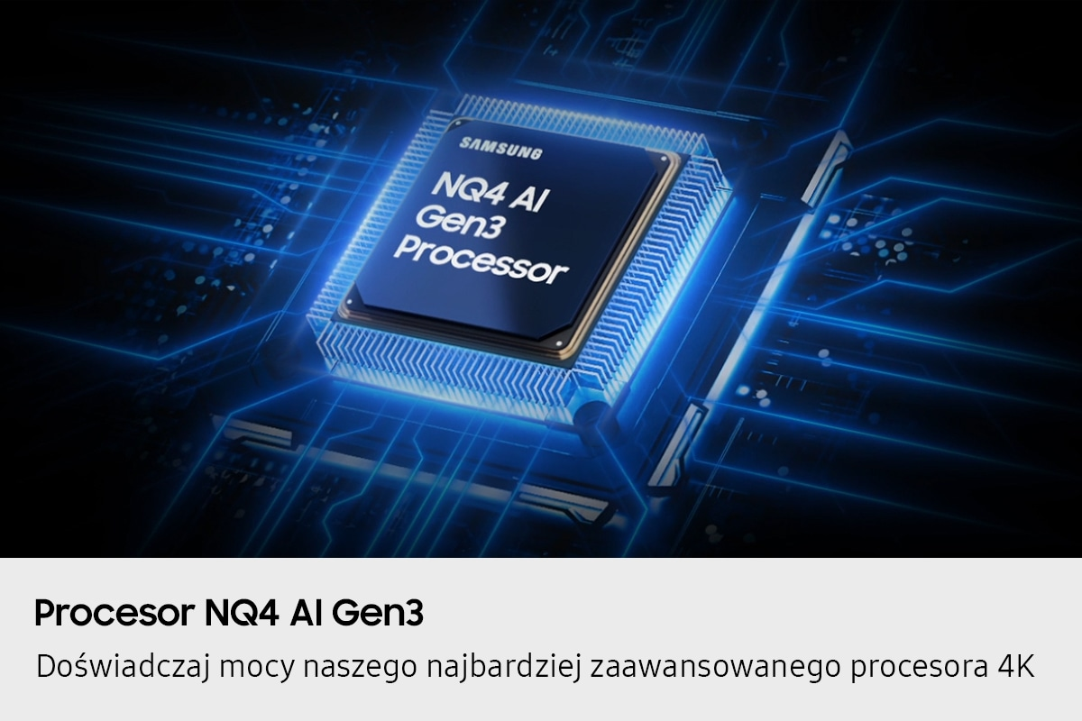Procesor Samsung NQ4 AI Gen3 z niebieskimi obwodami.