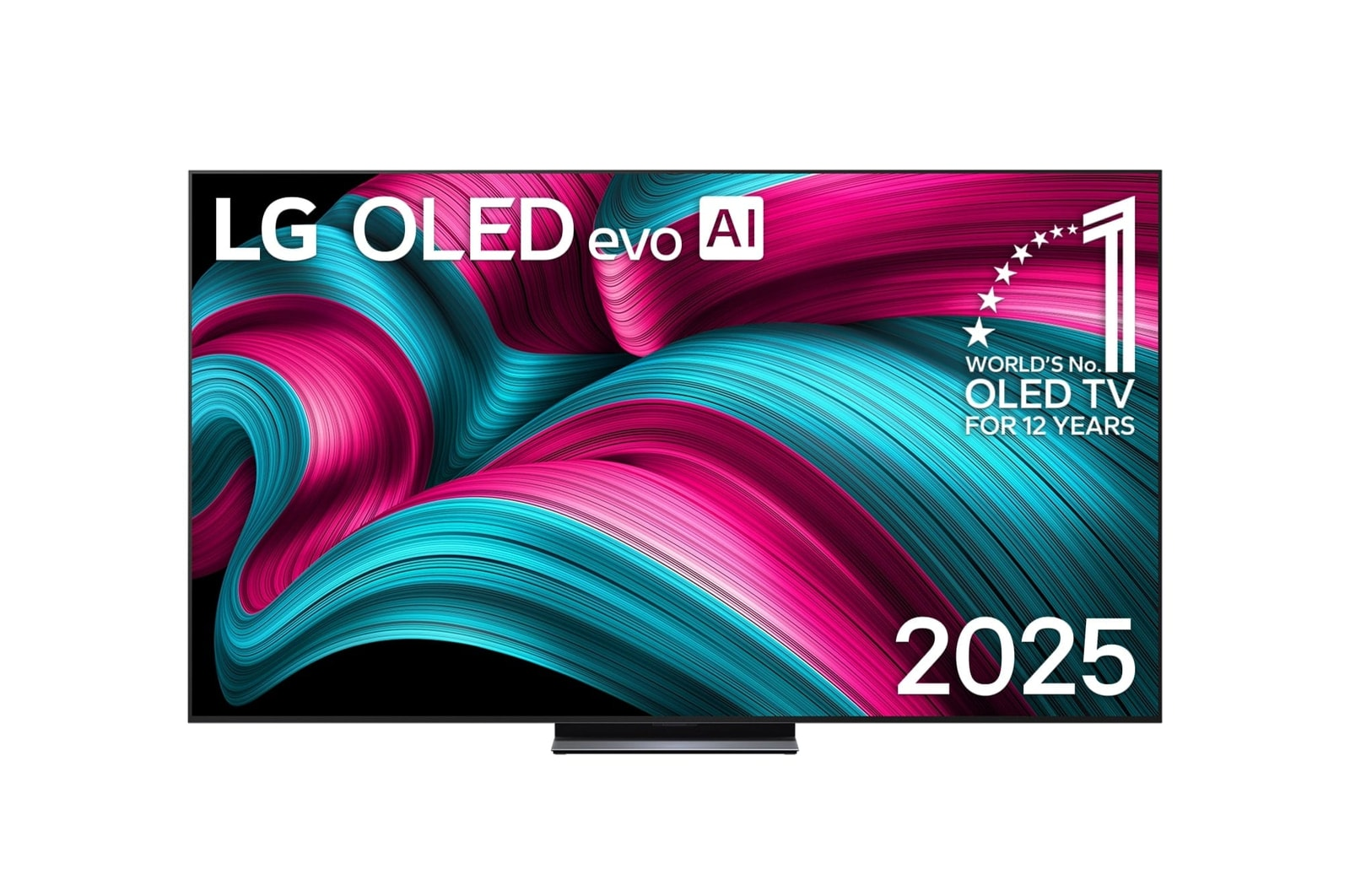 Telewizor LG OLED evo AI z żywym abstrakcyjnym tłem i napisem 'World's No.1 OLED TV for 12 Years'.