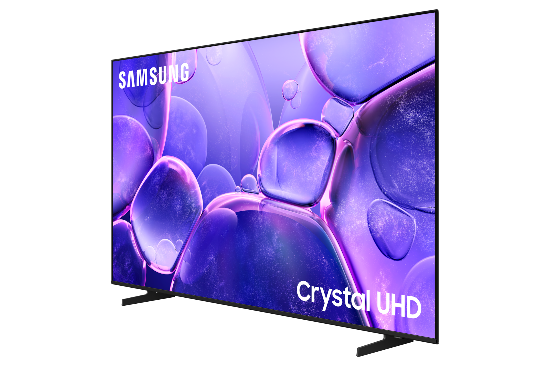 Telewizor Samsung Crystal UHD z fioletowym tłem bąbelków