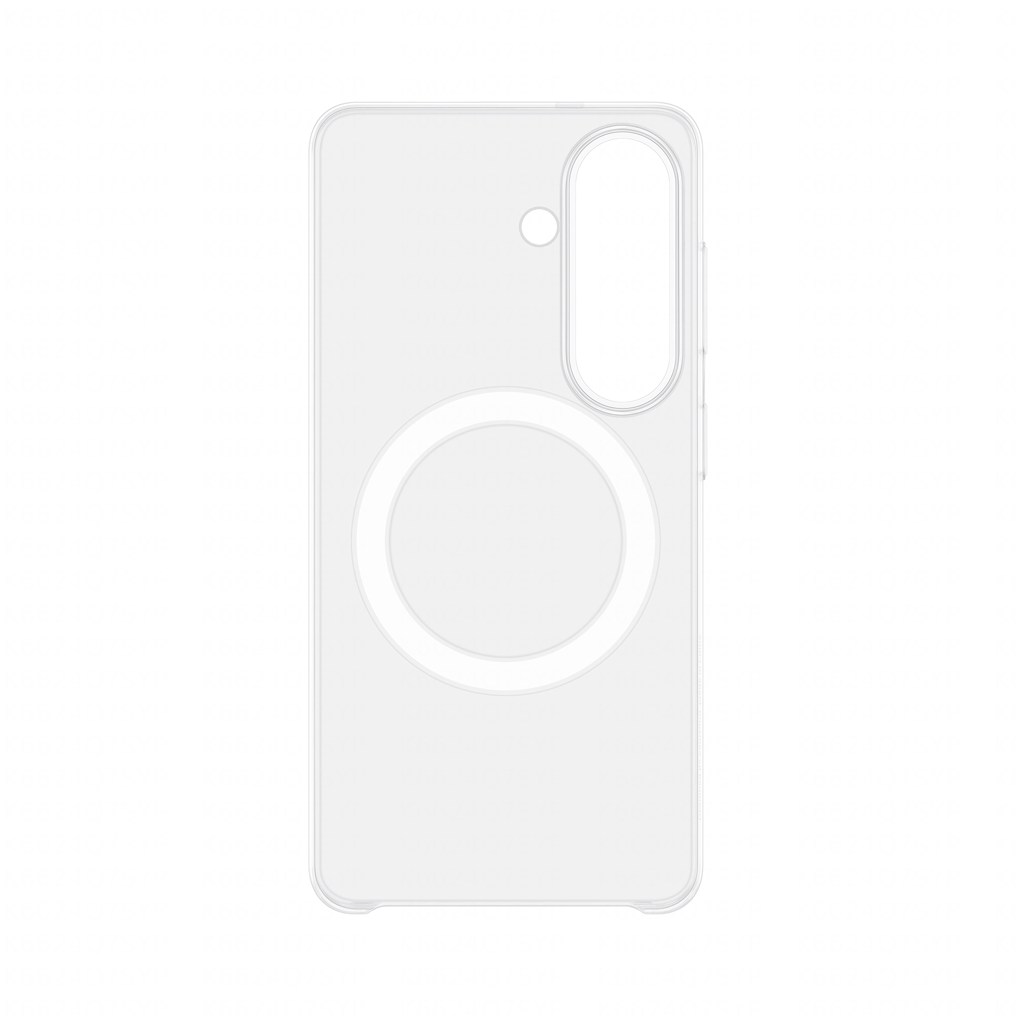 Transparente Handyhülle mit kreisförmigem MagSafe-Ring und Kamerabereich.