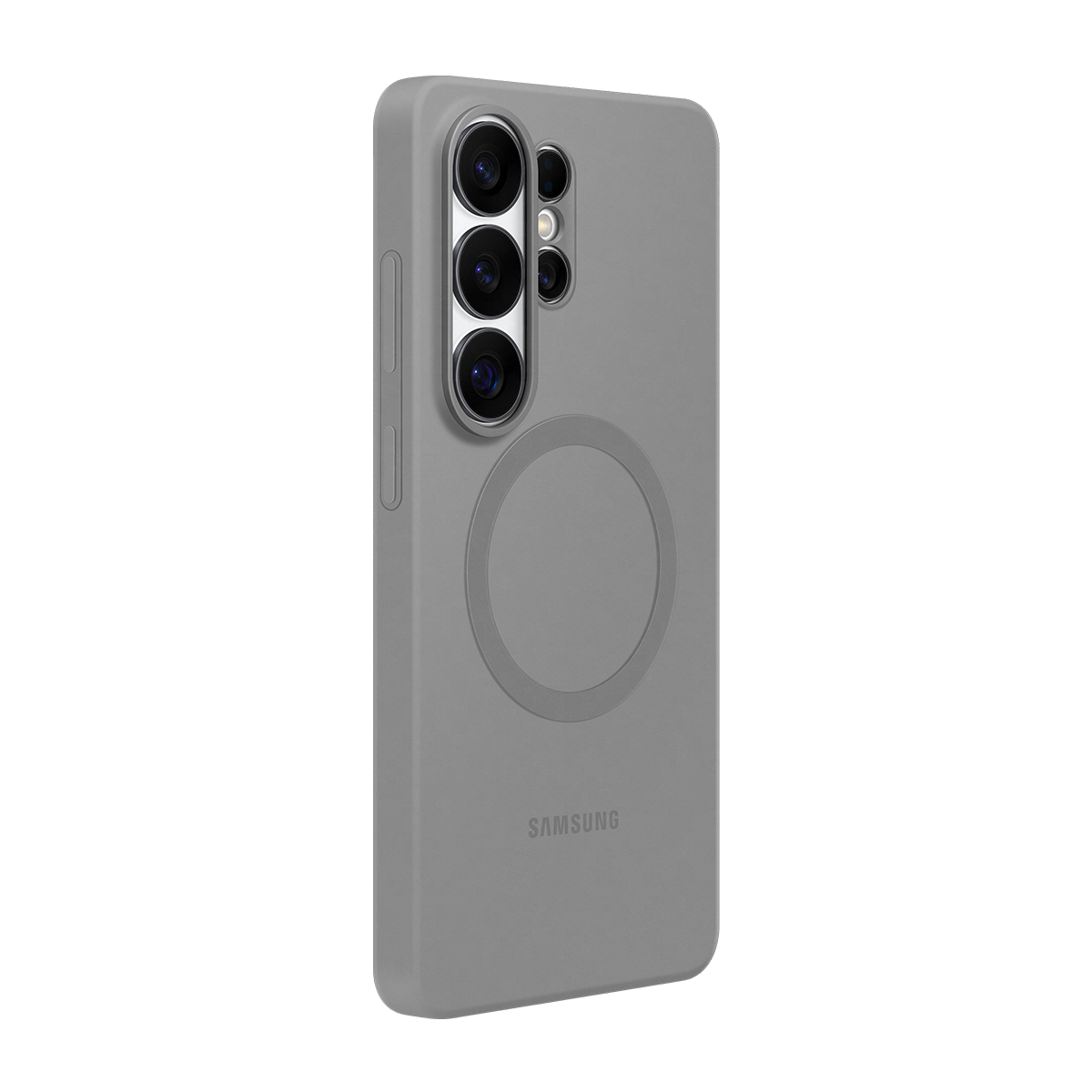 Graue Handyhülle mit Kameras und Magnetring. Samsung-Logo unten.