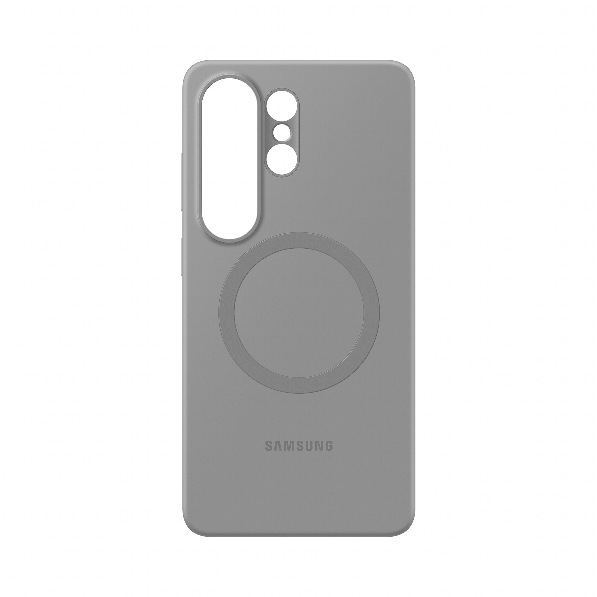 Graue Handyhülle mit Kameraausschnitt, Magnetring und Samsung-Logo.