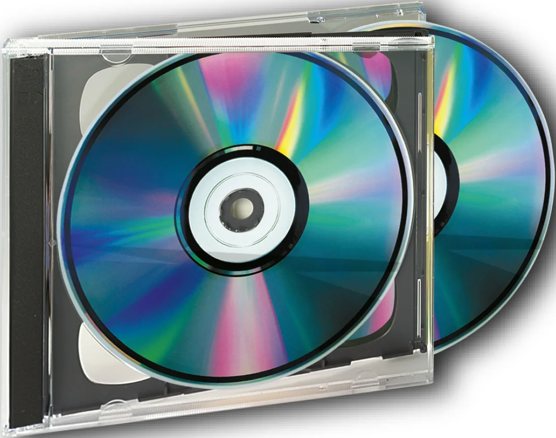 Zwei CDs in transparenten Hüllen mit reflektierenden Oberflächen.