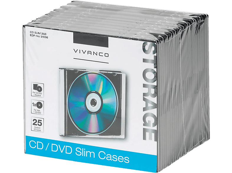 VIVANCO 13183 25 Slim CD/DVD-Hüllen, Schwarz/Transparent