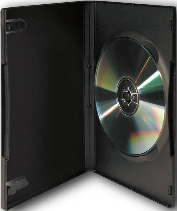 Eine schwarze DVD-Hülle ist geöffnet und zeigt eine einzelne Disc.