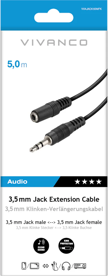 Vivanco 5m 3,5mm Klinken-Verlängerungskabel mit Stecker und Buchse.