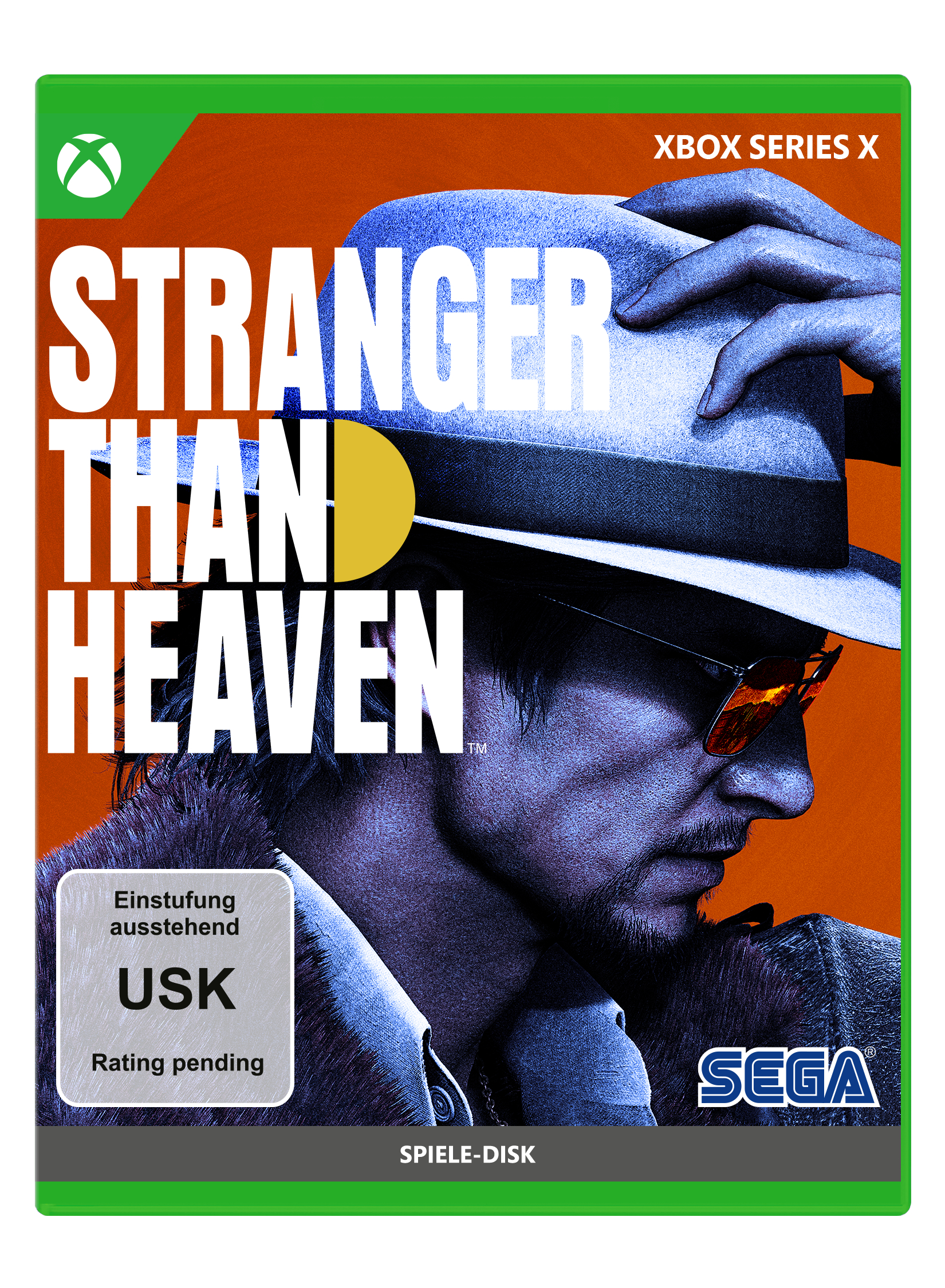 Cover von Stranger Than Heaven für Xbox Series X mit einem Mann im Hut und Sonnenbrille.