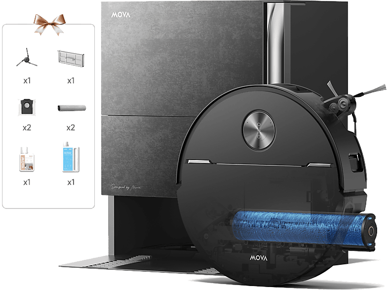 movA Z70 Ultra Roller Complete Saug- und Wischroboter (Schwarz, Laufzeit: Saugmodus: bis zu 220 Minuten, mit Absaugstation, HydroForce™ Mopping 2.0, StepMaster™ 2.0 Überwindung von Hindernissen bis zu 9 cm)