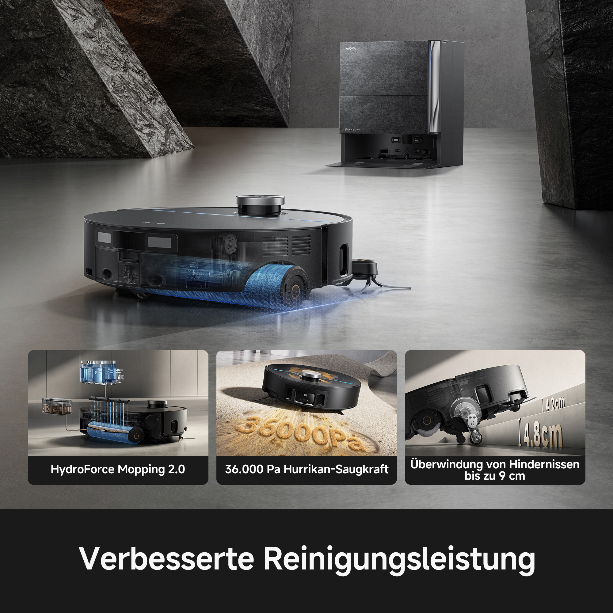 Ein Saugroboter mit Wischfunktion, starker Saugkraft und Hindernisüberwindung.