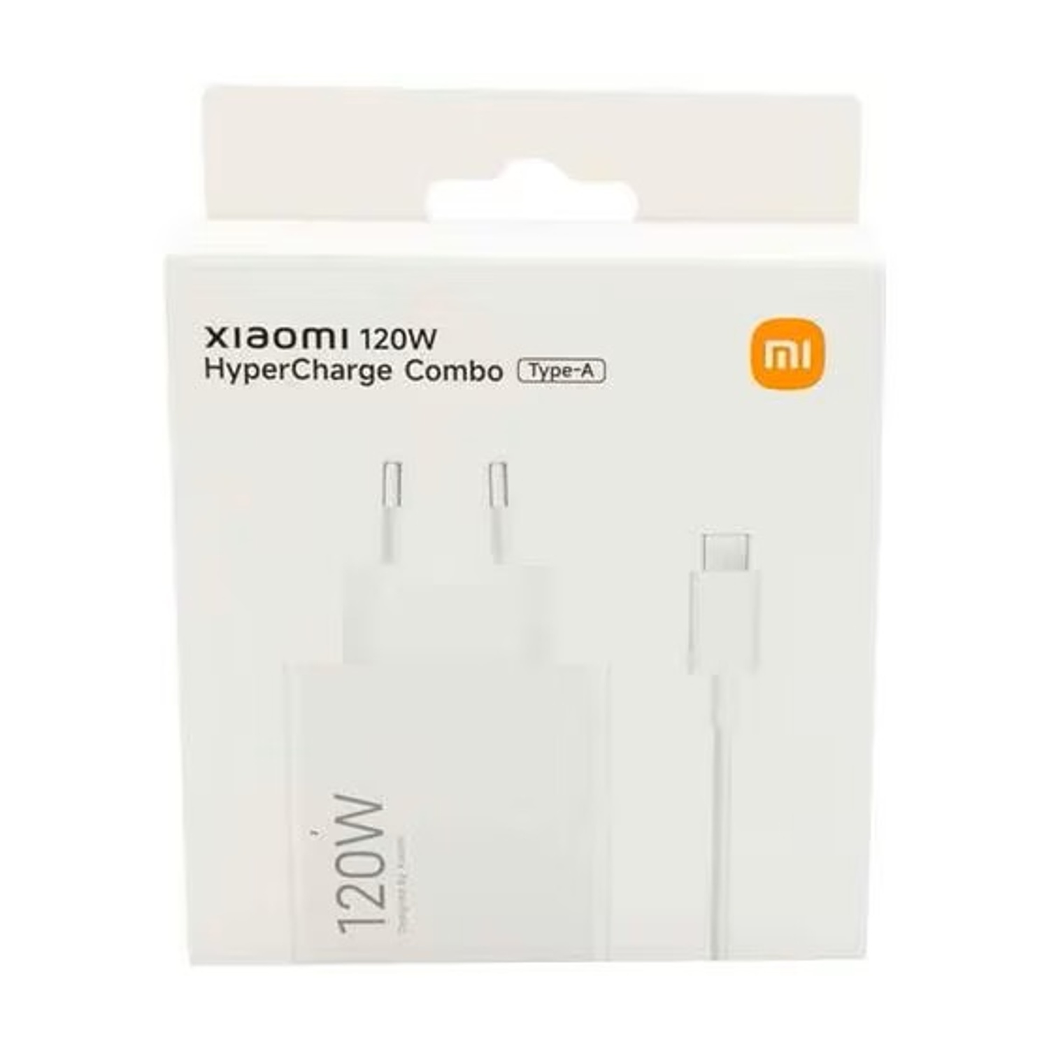 Scatola bianca Xiaomi 120W HyperCharge Combo Tipo-A con caricabatterie e cavo.