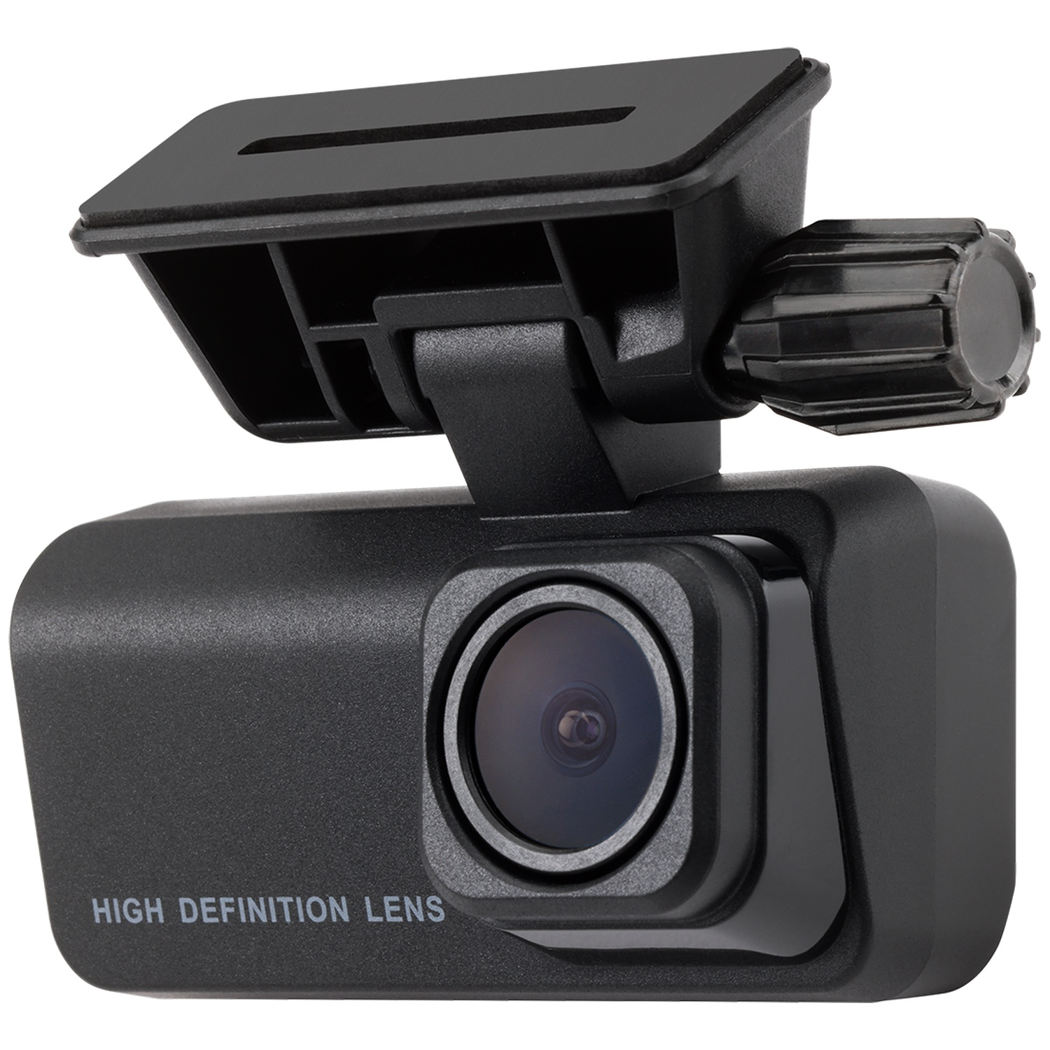 Une dashcam noire avec objectif haute définition et support réglable.