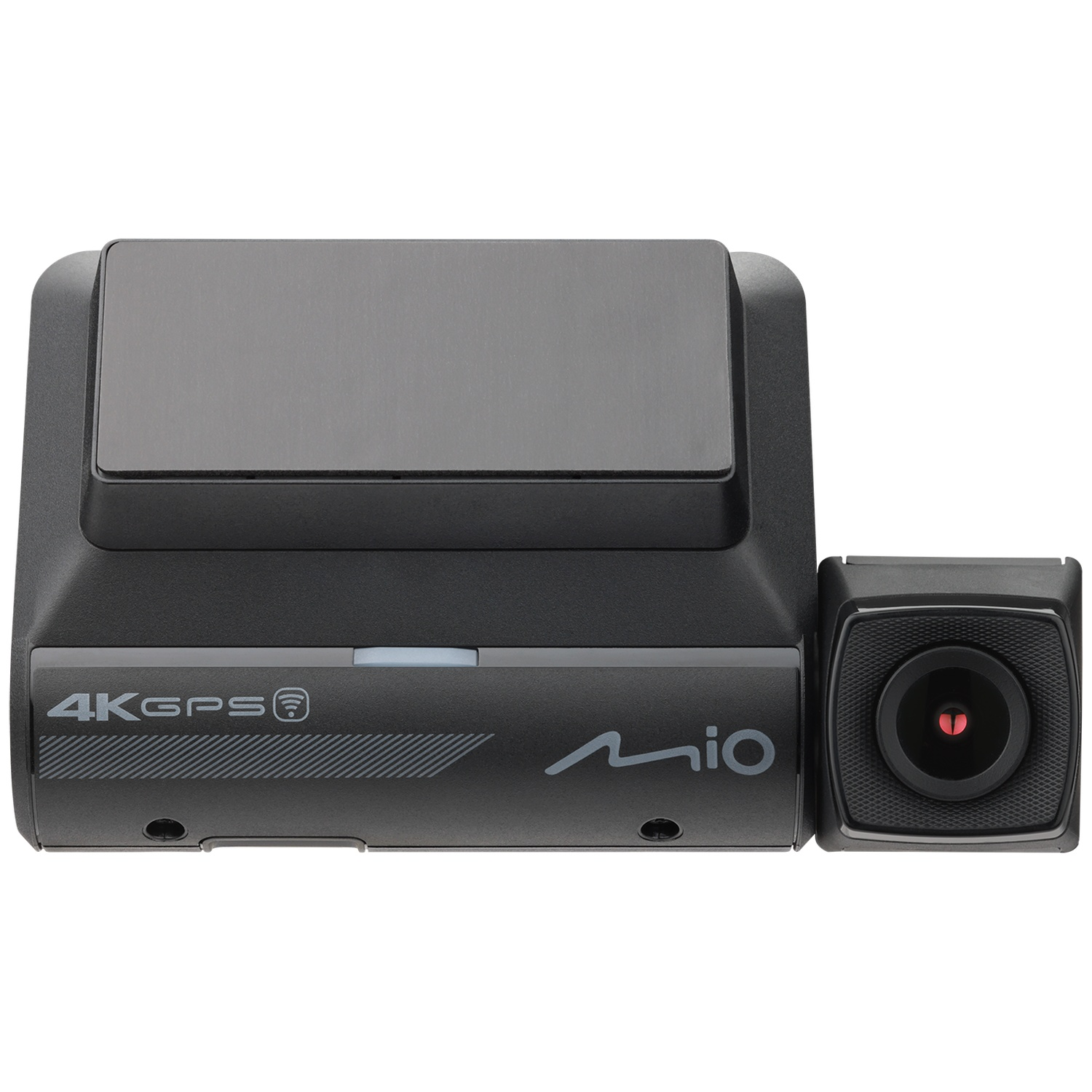 Un enregistreur dashcam noir avec objectif séparé et marque "4K GPS".