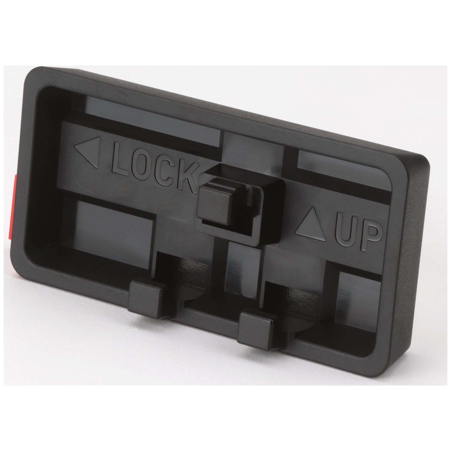 Poignée en plastique noir avec marquages "LOCK" et "UP".