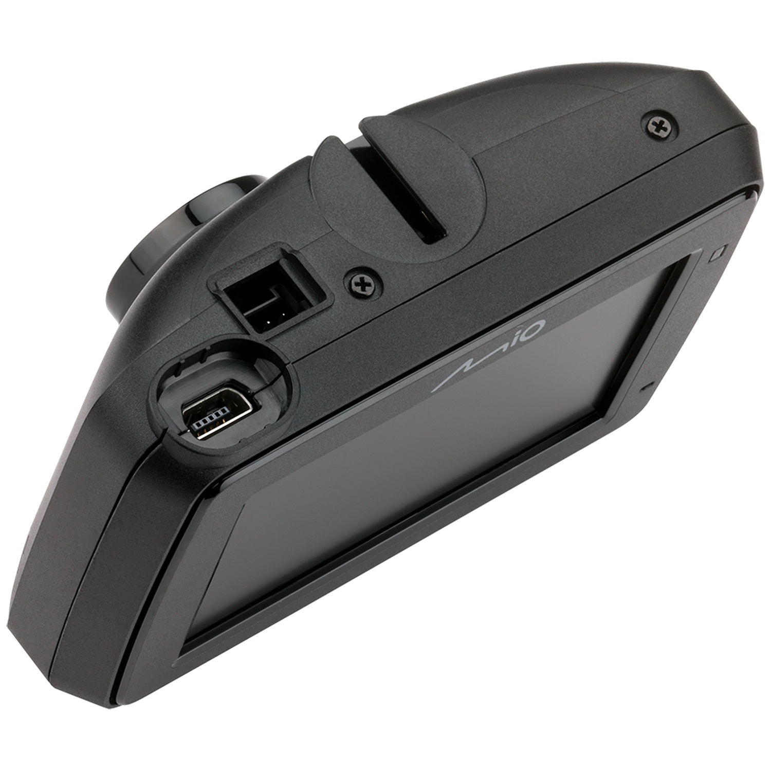 Enregistreur de tableau de bord noir avec écran et port mini USB.