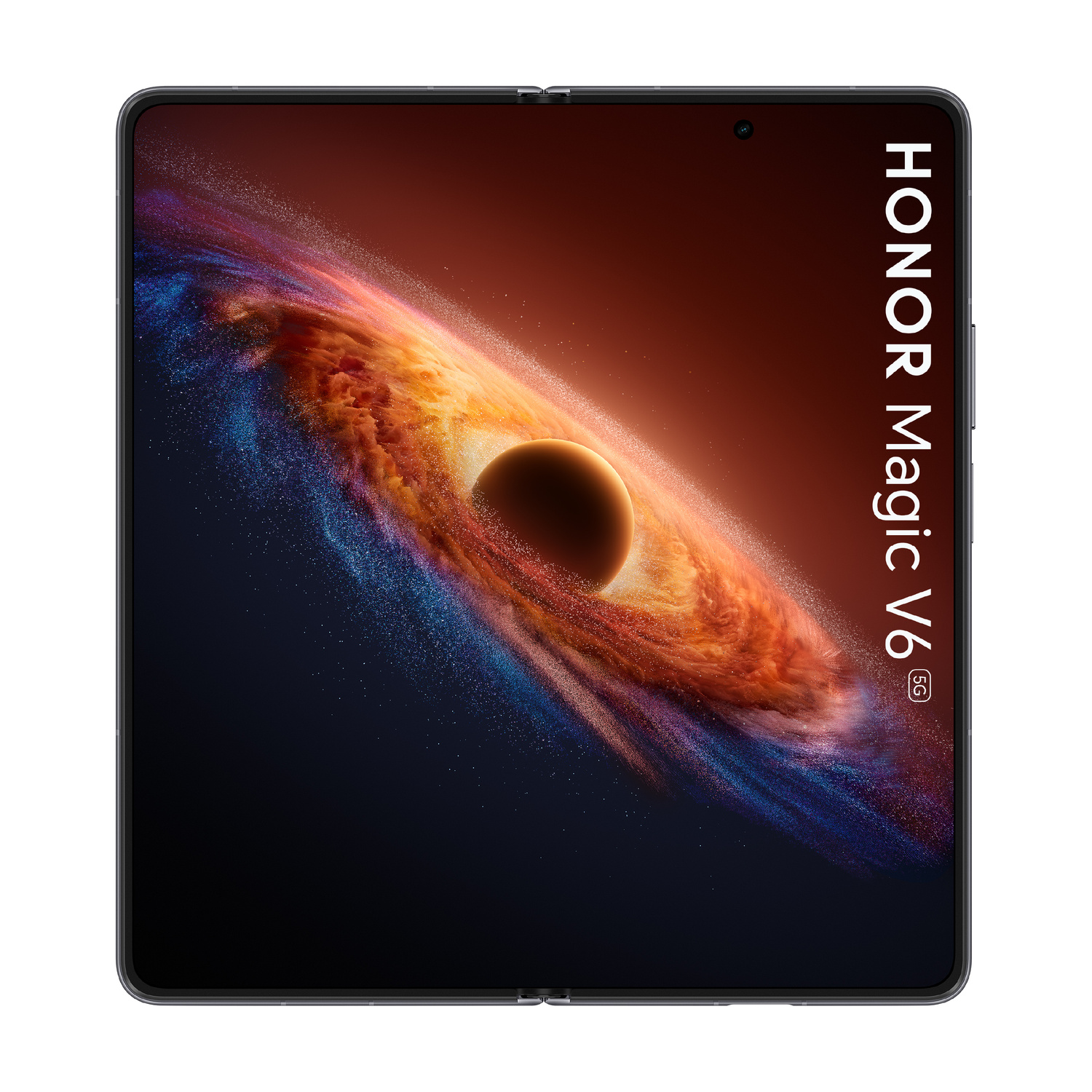 Smartphone HONOR Magic V6 5G chiuso con sfondo cosmico.