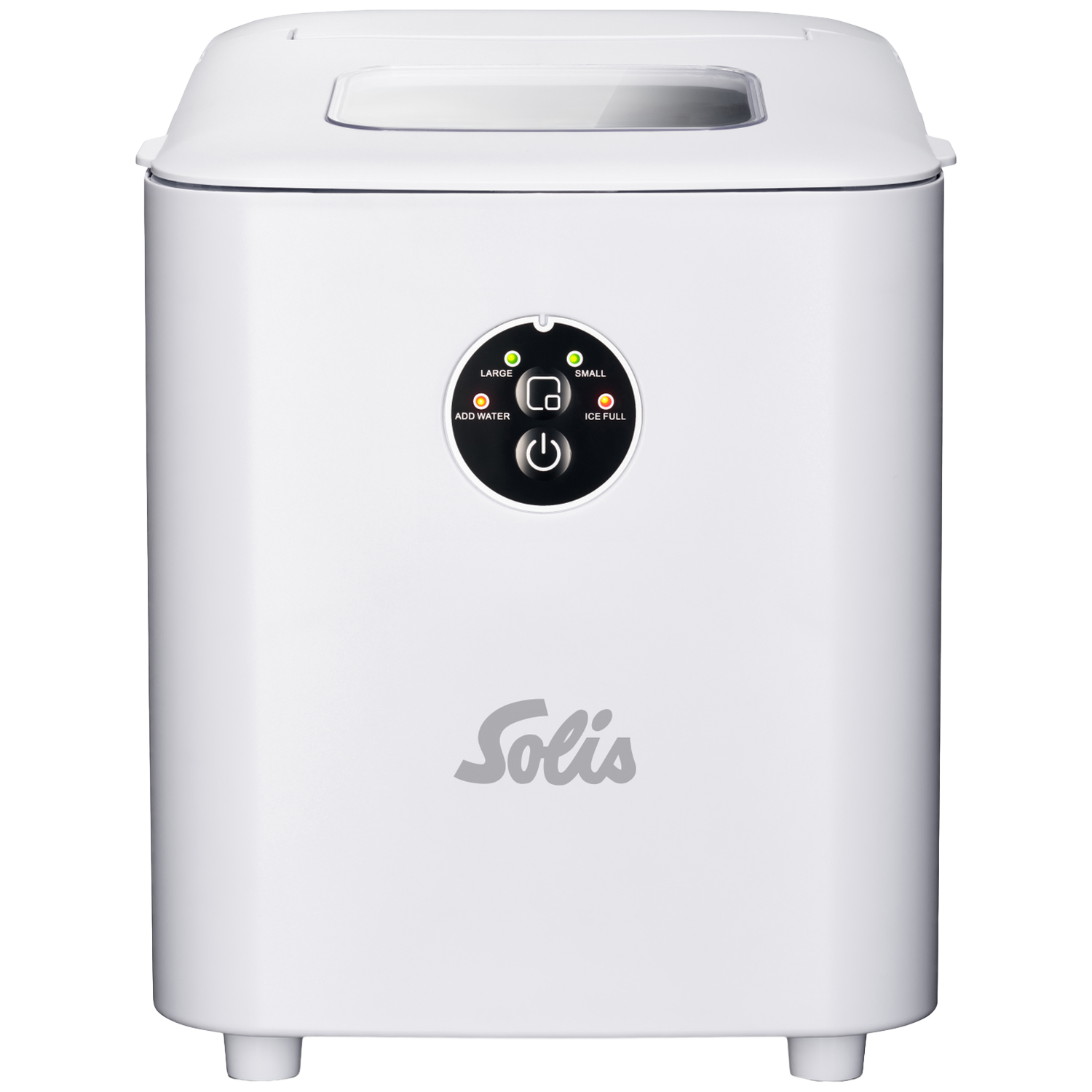 Witte ijsmachine met Solis-logo en bedieningspaneel.