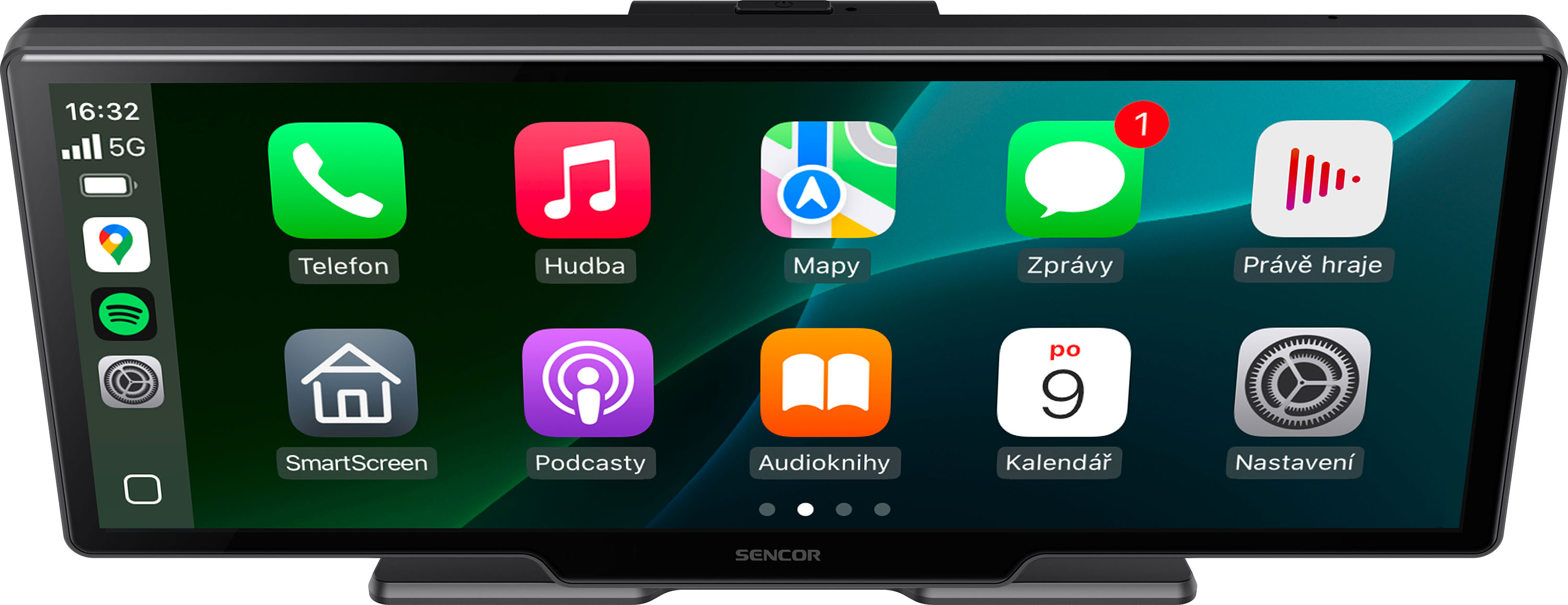 Érintőképernyő telefon, zene és üzenetek ikonokkal.