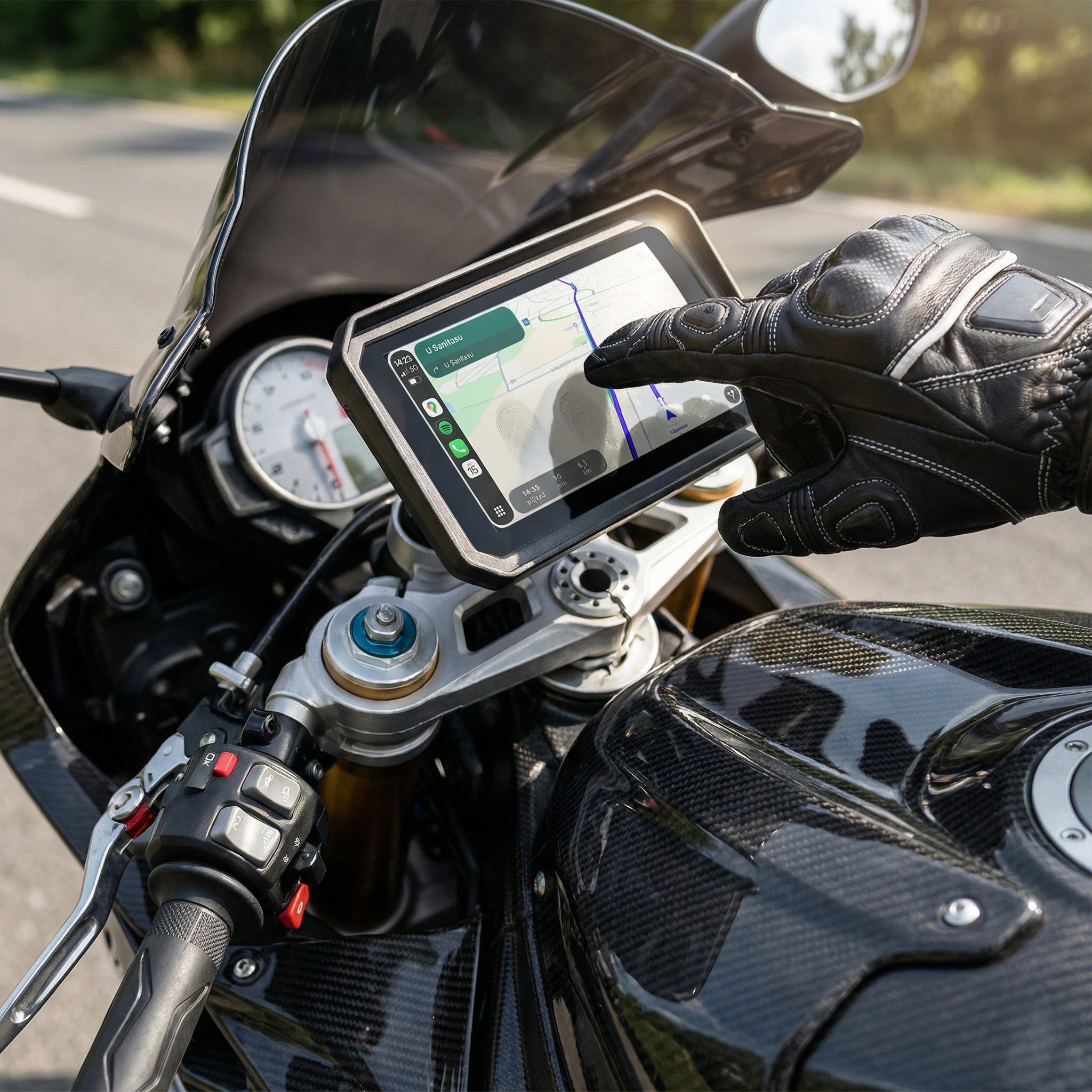 Egy motoros navigációs rendszert használ a motorján.
