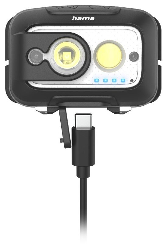 Lampa robocza Hama z portem USB-C i czterema niebieskimi wskaźnikami LED.