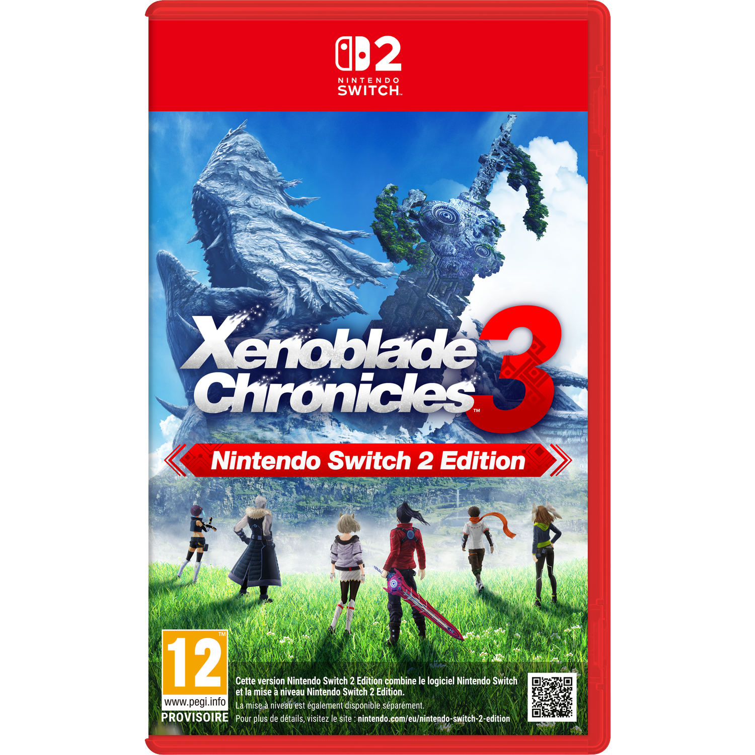 Xenoblade Chronicles 3 Nintendo Switch cover met personages en grote structuur.