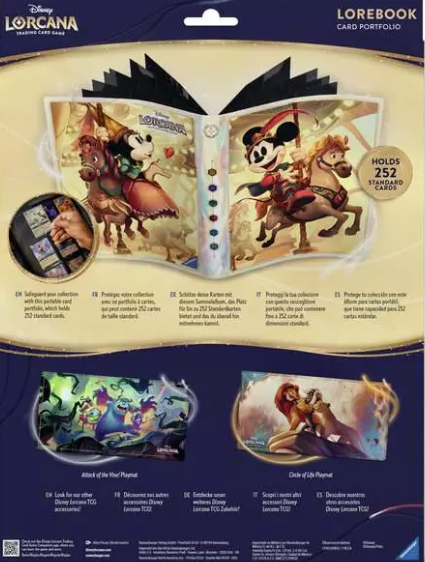 Disney Lorcana Lorebook Sammelmappe mit Mickey und Minnie auf Pferden, hält 252 Karten.
