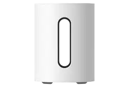 White cylindrical subwoofer with a vertical oval cutout.