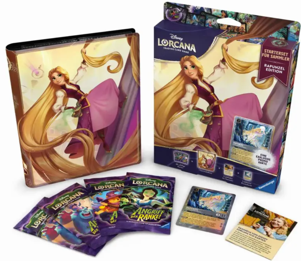 Disney Lorcana Sammelkartenspiel: Rapunzel Edition mit Hülle, Box, Karten und Boosterpacks.