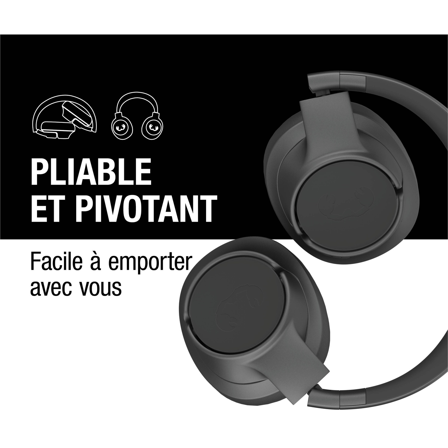 Casque noir, pliable et pivotant. "Pliable et Pivotant"
