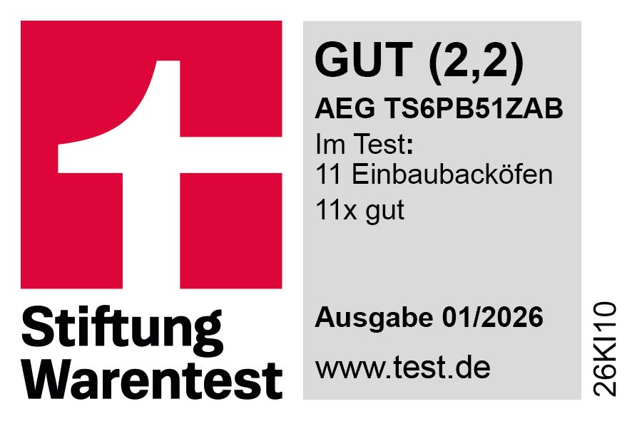 Stiftung Warentest mit Gut-Siegel für AEG TS6PB51ZAB, Ausgabe 01/2026.