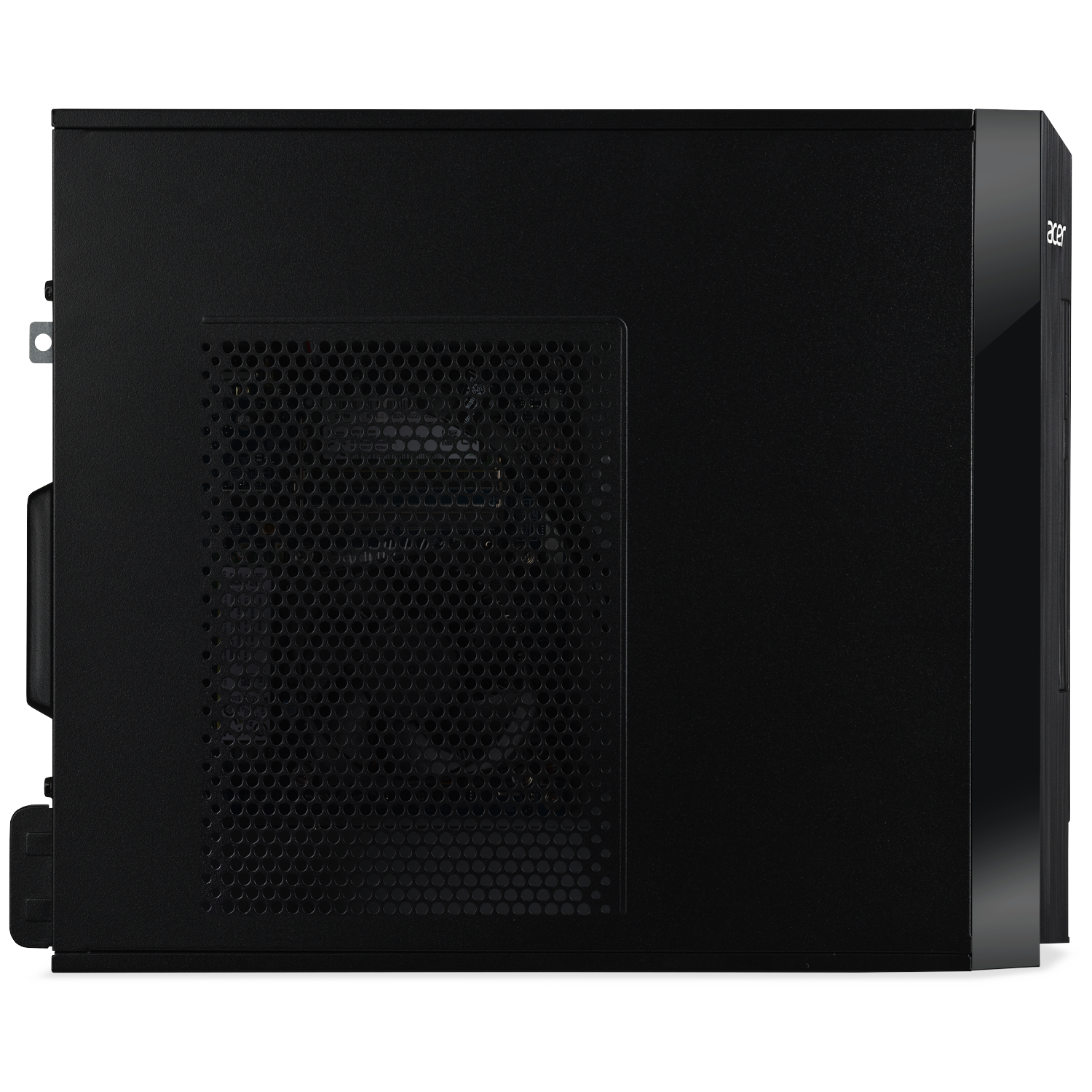 Black computer tower with a ventilation grille and Acer logo on the side.