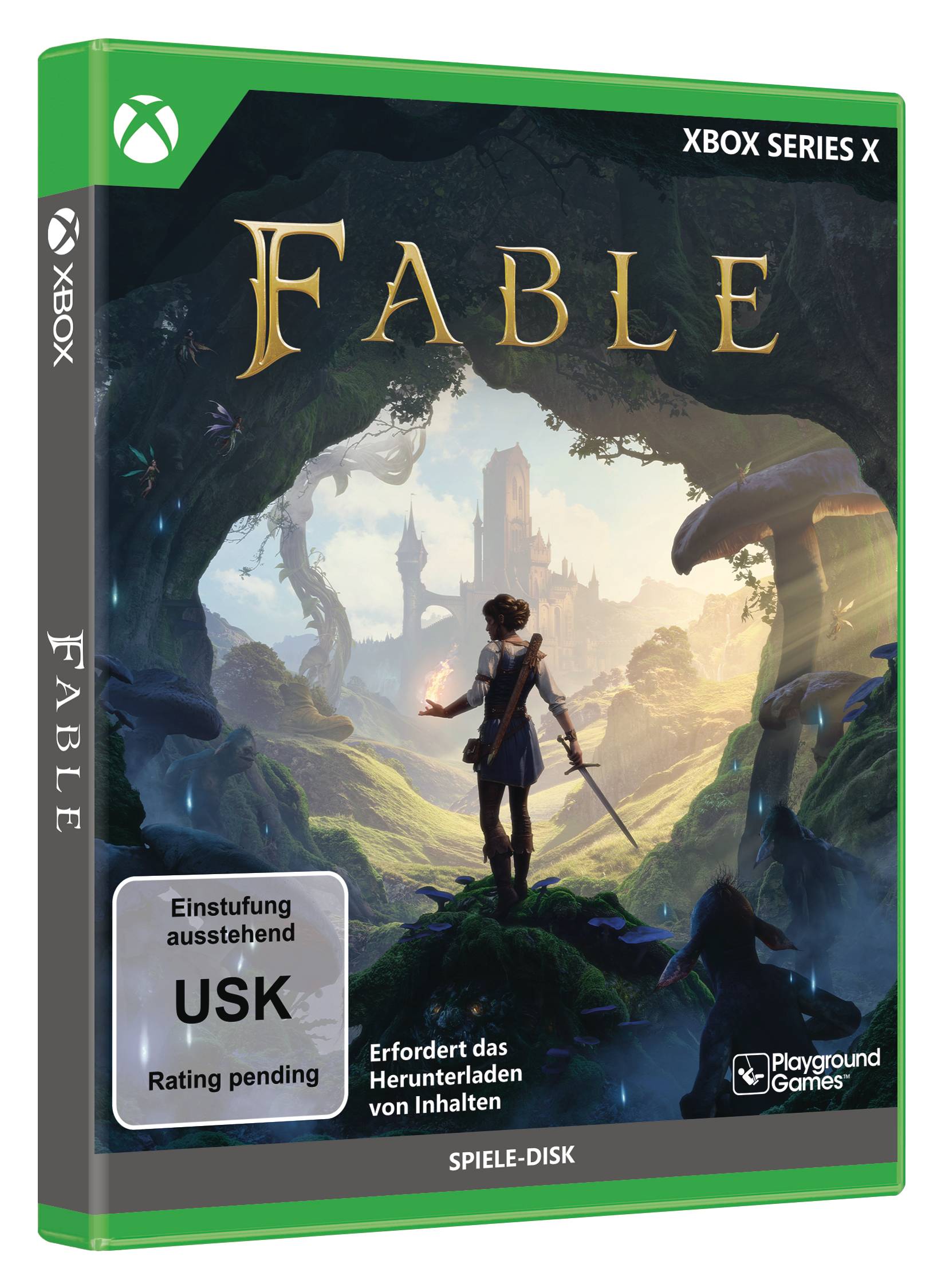 Ein Mädchen mit Schwert und Magie vor einer Burg. Fable Xbox Series X.