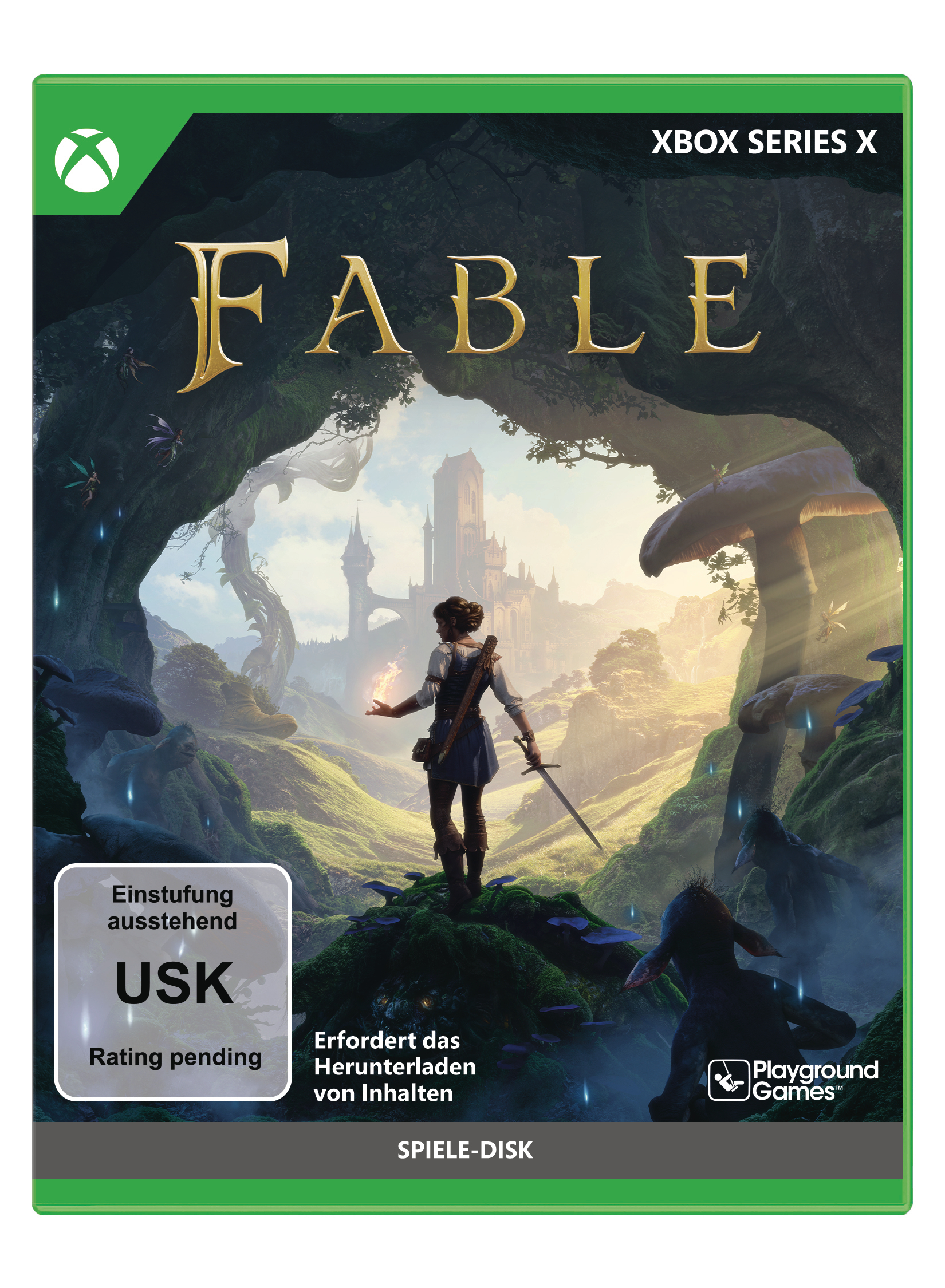 Fable-Spielhülle für Xbox Series X mit Fee, Schloss und Wald. USK-Einstufung ausstehend.