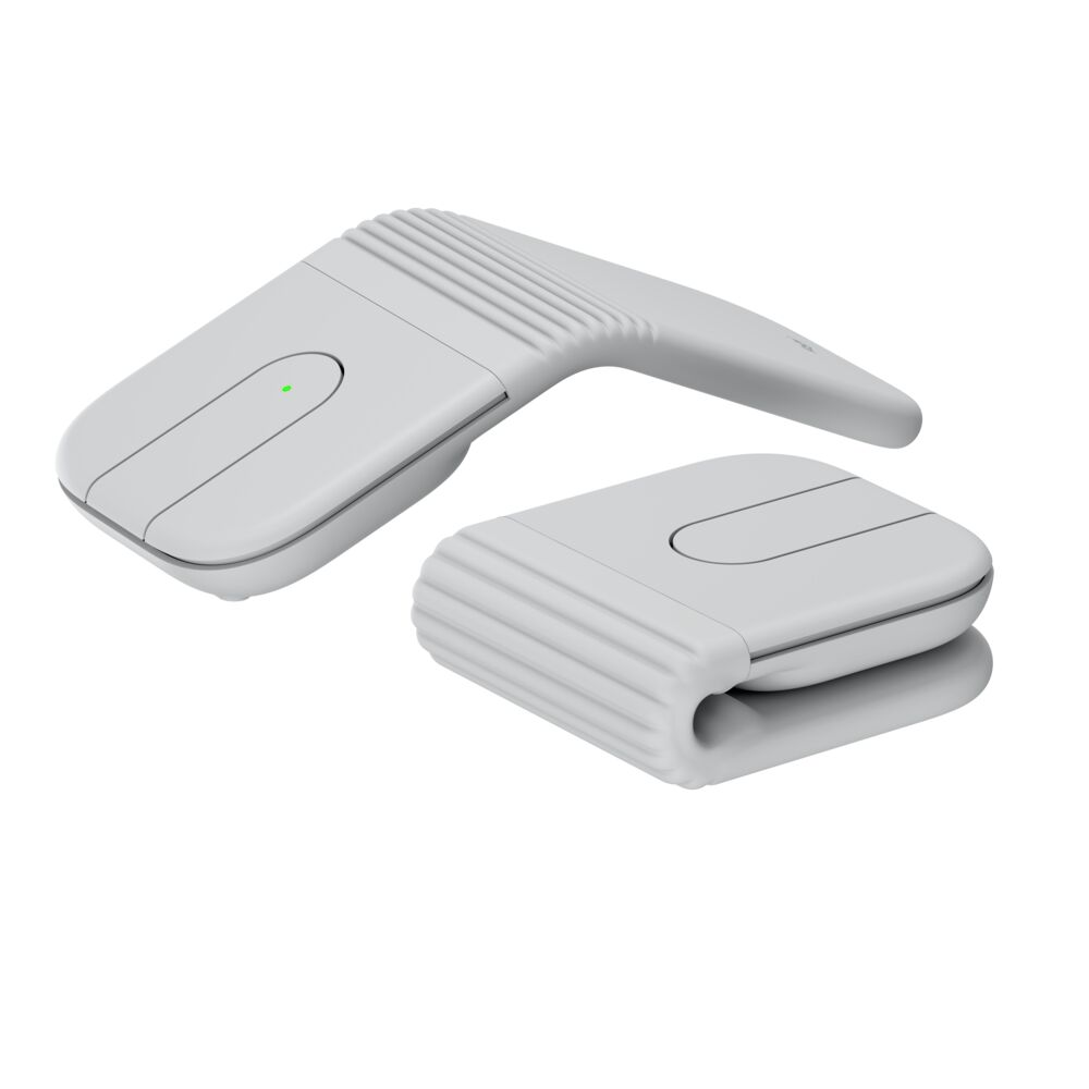 Dos dispositivos electrónicos blancos, uno con un indicador LED verde.
