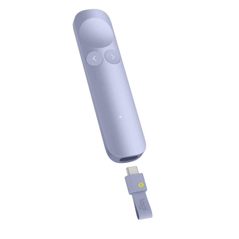 Un presentador lavanda con adaptador USB-C.
