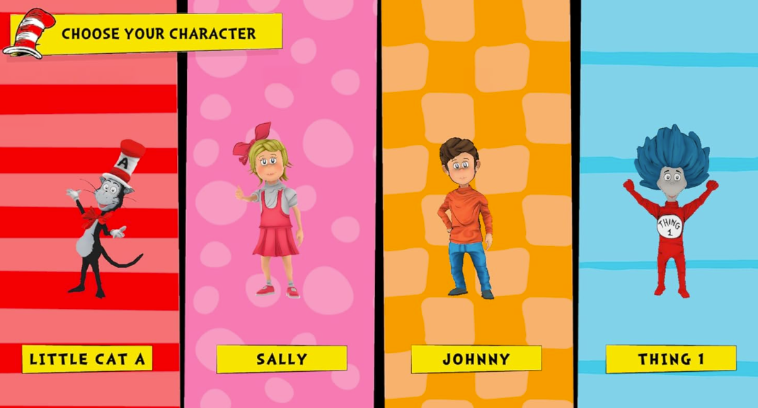 Vier Charakteroptionen: Katze A, Sally, Johnny und Ding 1.