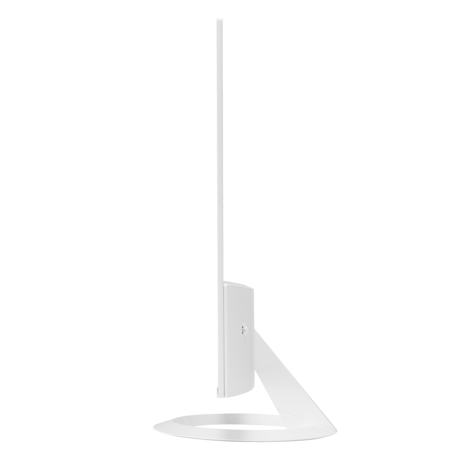 Un monitor de computadora blanco y delgado con base elíptica.
