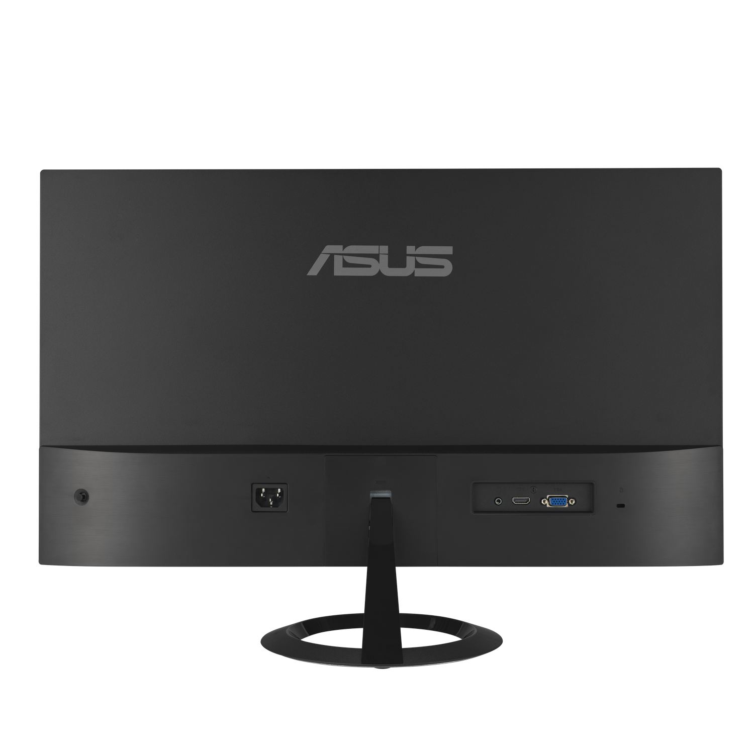 Parte trasera de un monitor Asus negro mostrando puertos y soporte.