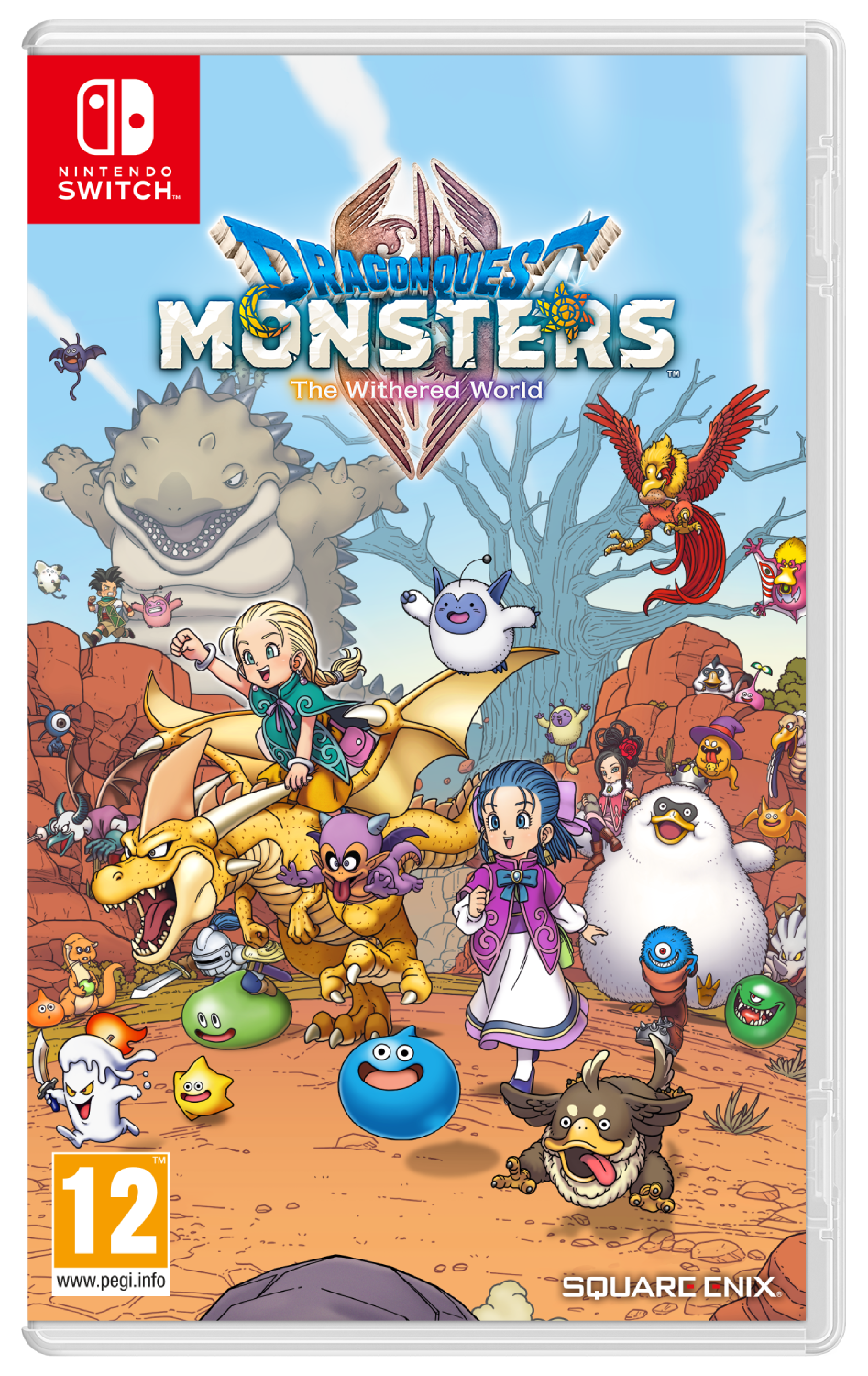 Portada de Dragon Quest Monsters: The Withered World con personajes y monstruos.