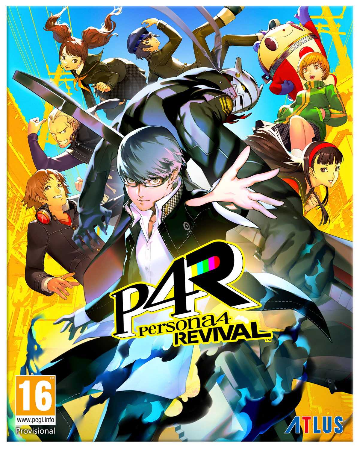 Personajes de anime en acción, con logo P4 y calificación PEGI.