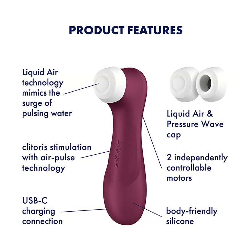 Caractéristiques produit : Appareil Satisfyer violet avec embouts blancs. Comprend la technologie Liquid Air, stimulation clitoridienne, USB-C.