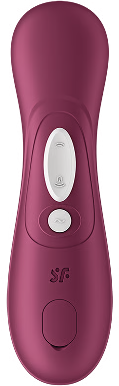 Un masseur violet avec des boutons et symboles blancs.